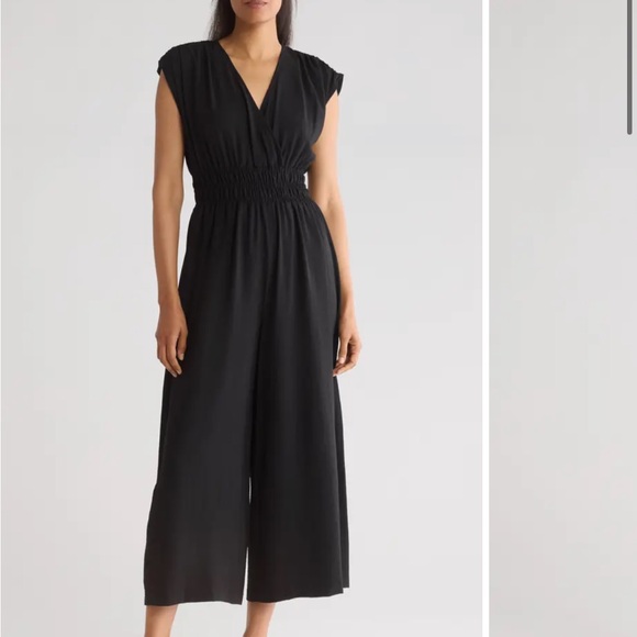 Calvin Klein Aerowash Smocked Waist Wide Leg Crepe Jumpsuit - Picture 10 of 11